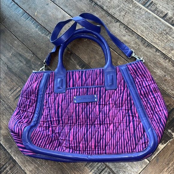 VERA BRADLEY "Impressionista Stripe" Trapeze Satchel Pink & Purple - Picture 1 of 8